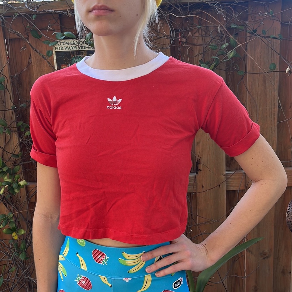 Adidas xs short sleeve crop t-shirt red retro